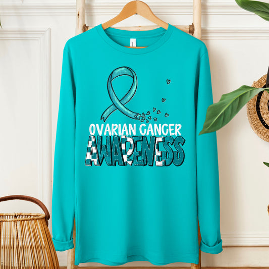 Ovarian Cancer Awareness-white (checkered teal)