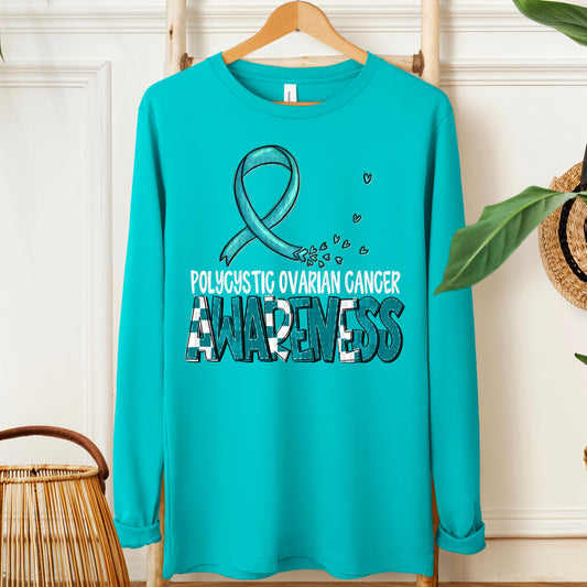 Polycystic Ovarian Cancer Awareness-white (checkered teal)