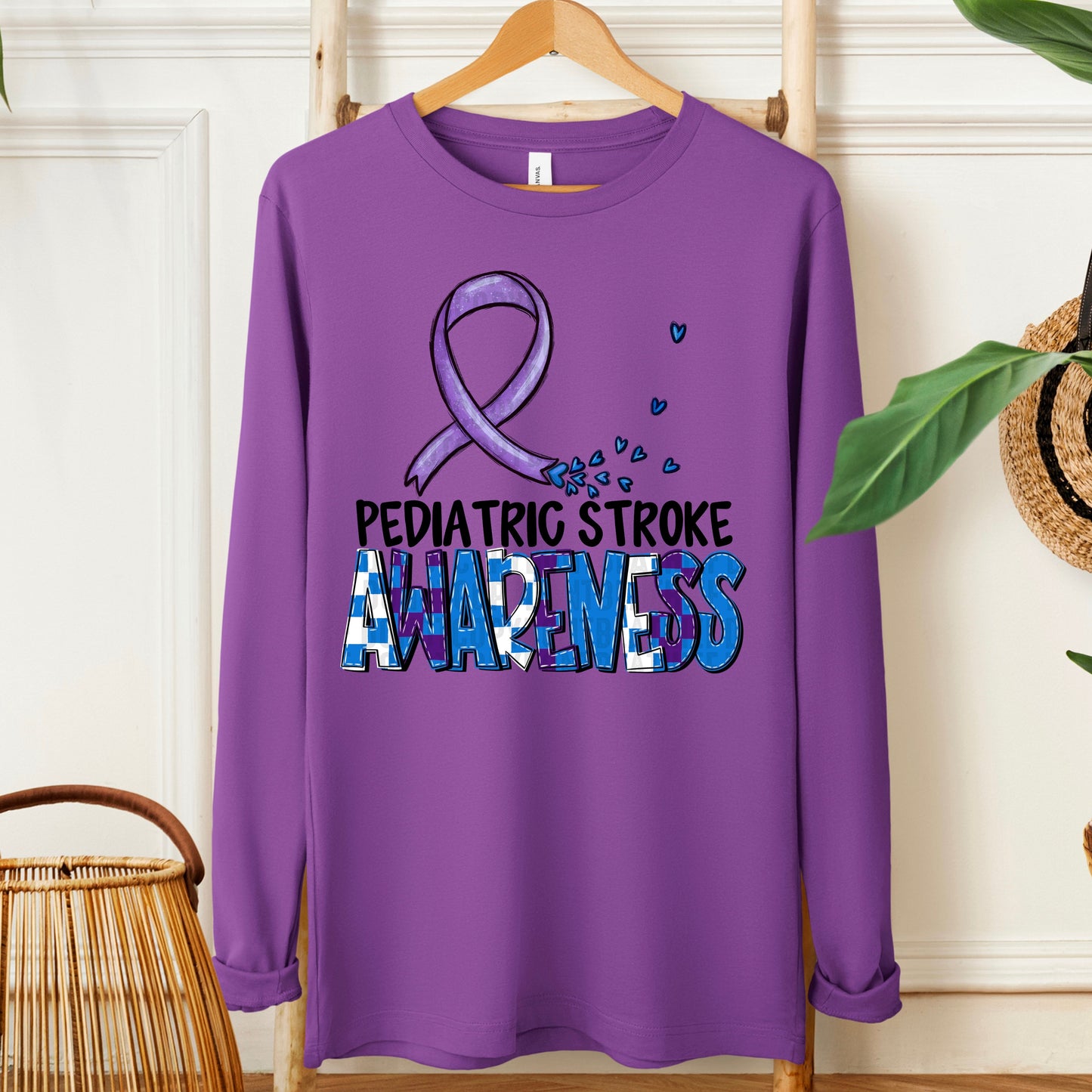 Pediatric Stroke Awareness-black (checkered purple/blue)