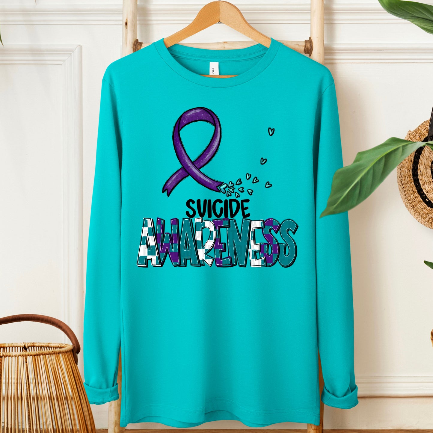 Suicide Awareness-black (checkered purple/teal)
