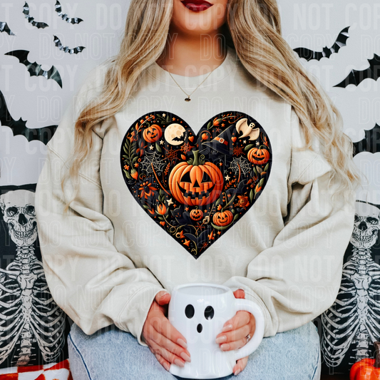 Black faux embroidered halloween heart