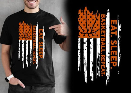 Eat Sleep Basketball Repeat American Flag DTF Transfer