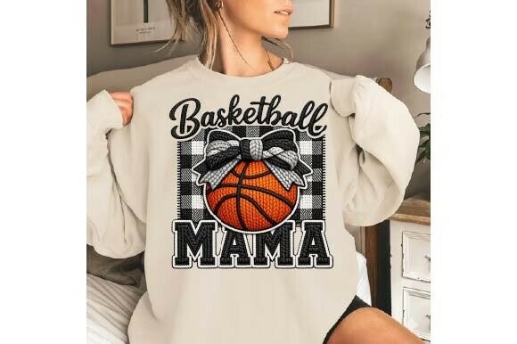 Basketball MAMA Faux Crochet Bow DTF Transfer