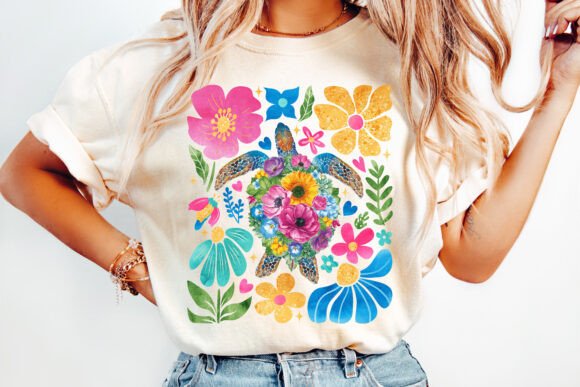 Boho summer floral turtle