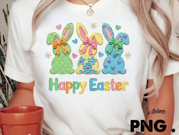 Happy Easter Colorful Bunny Trio DTF Transfer