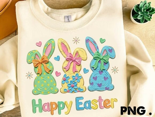 Happy Easter Colorful Bunny Trio DTF Transfer