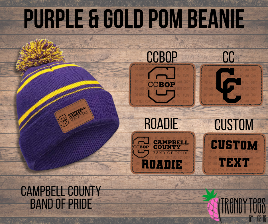 Purple & Gold Pom Beanie