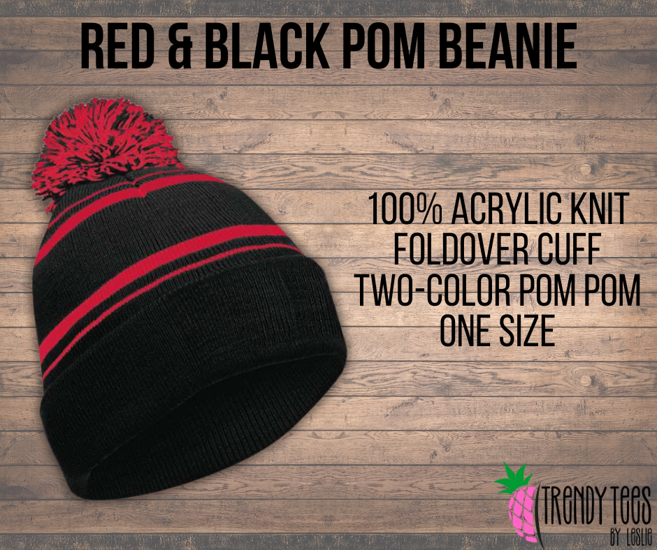 Red and Black Pom Beanie