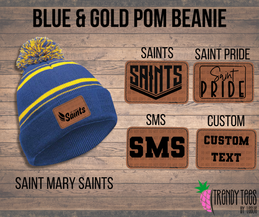 Blue & Gold Pom Beanie