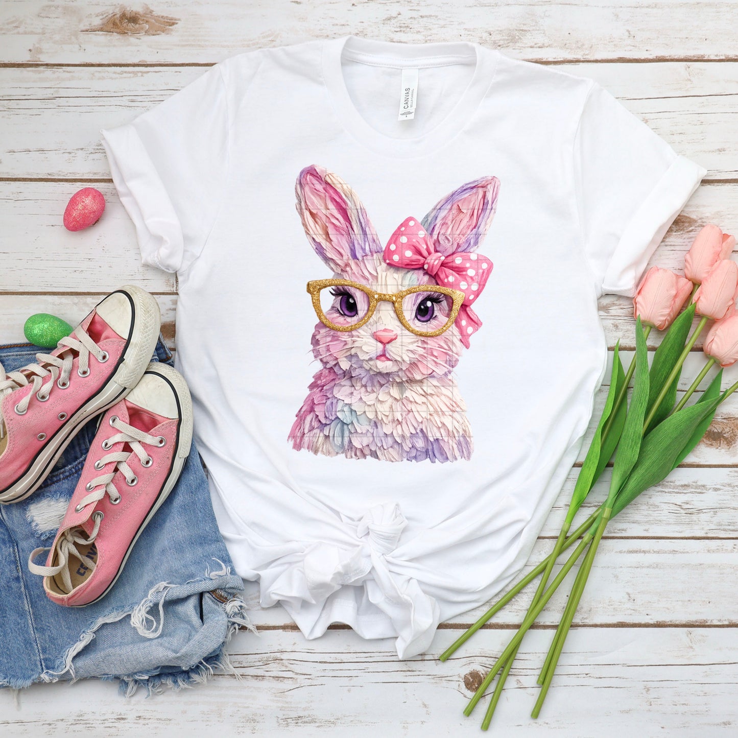 Girl Bunny with Bow & Glasses – Easter DTF Transfer