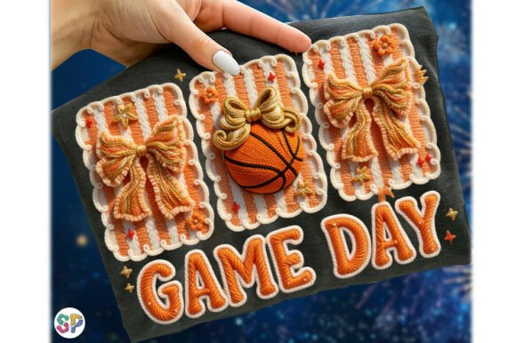 Preppy Game Day Basketball Faux Yarn Bow DTF Transfer