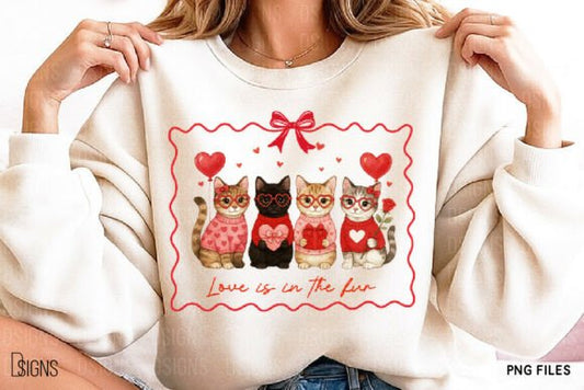 Love Is In The Fur Cat Valentine DTF Transfer