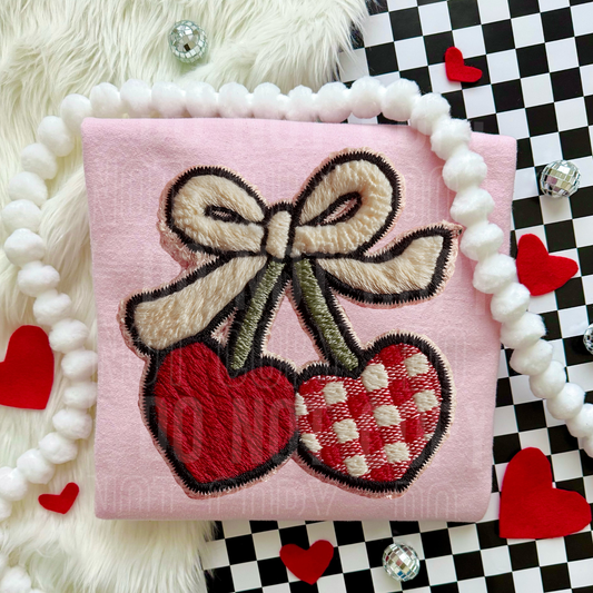Heart Cherry Faux Embroidery Valentine DTF Transfer