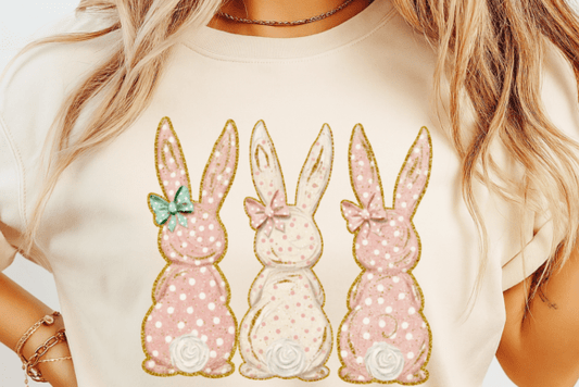 Glitter Patchwork Easter Bunnies DTF Transfer