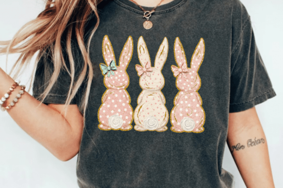 Glitter Patchwork Easter Bunnies DTF Transfer