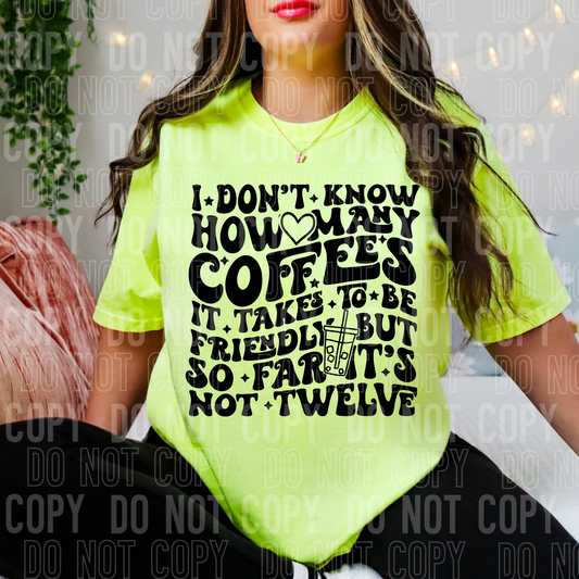 I don't know how many coffee's it takes to be friendly but so far it's not twelve (black)