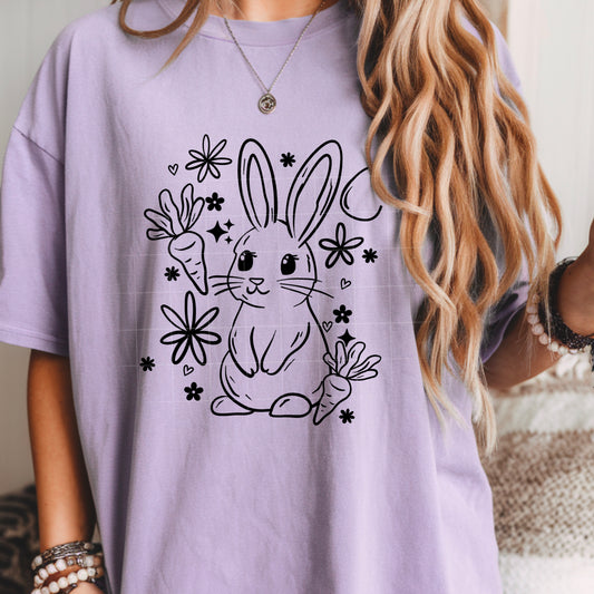 Cute Easter Bunny Line Art DTF Transfer (black)