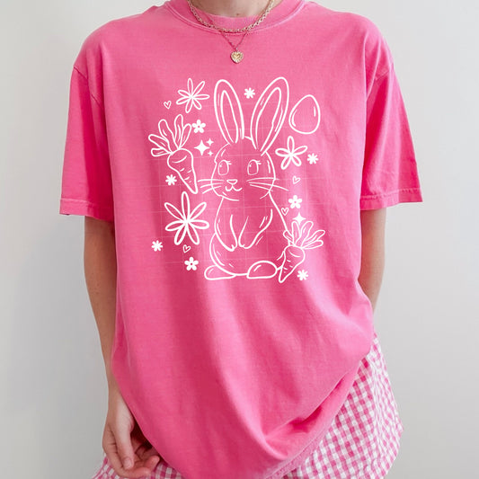 Cute Easter Bunny Line Art DTF Transfer (white)