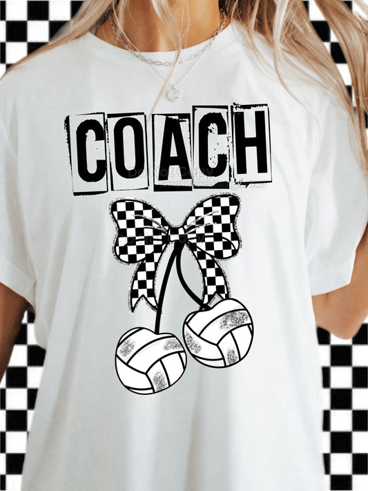 Volleyball Checkered Bow Coach