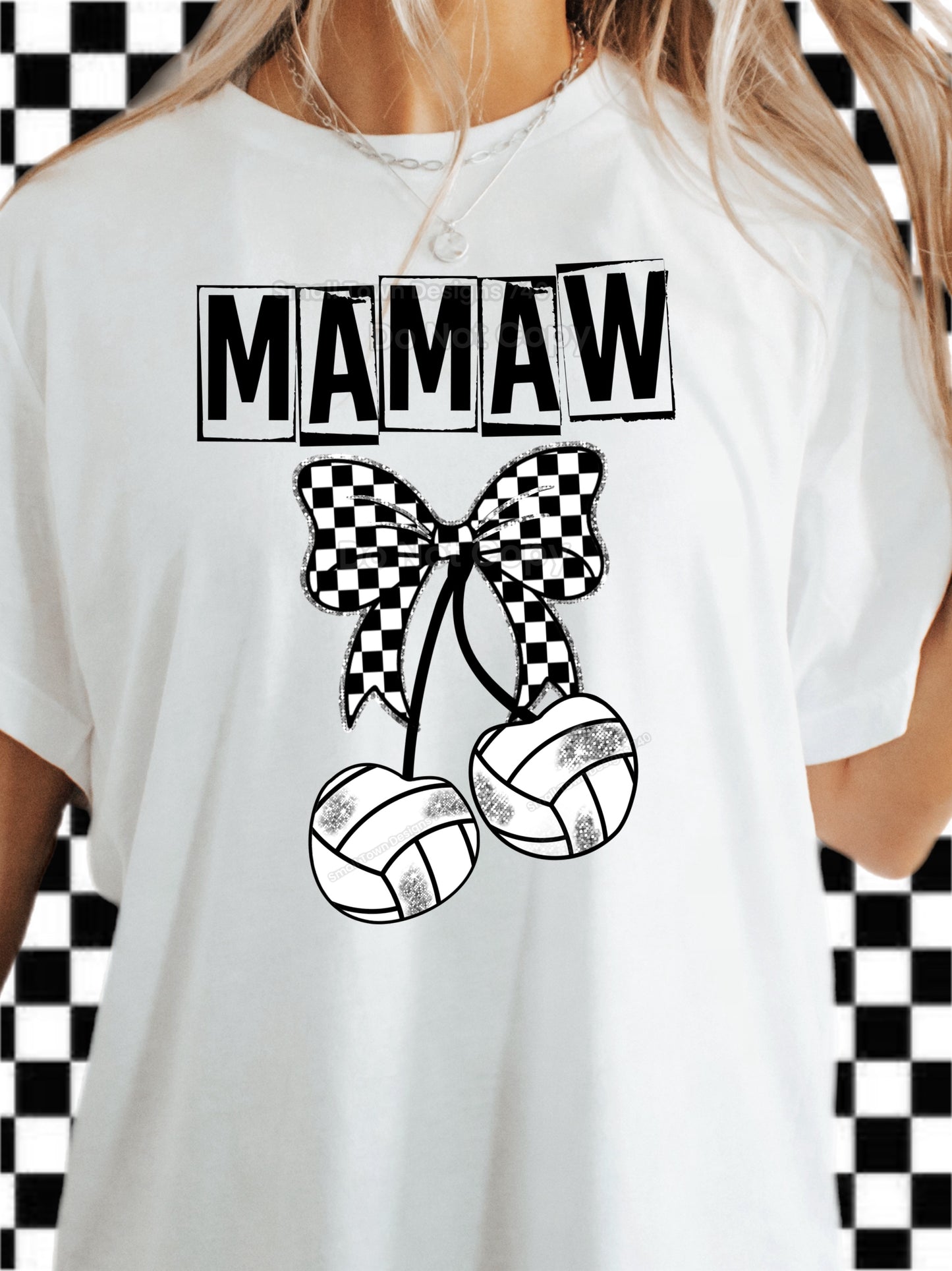 Volleyball Checkered Bow Mamaw