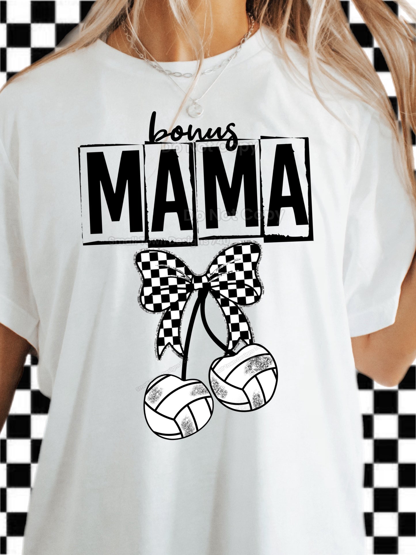 Volleyball Checkered Bow Bonus Mama