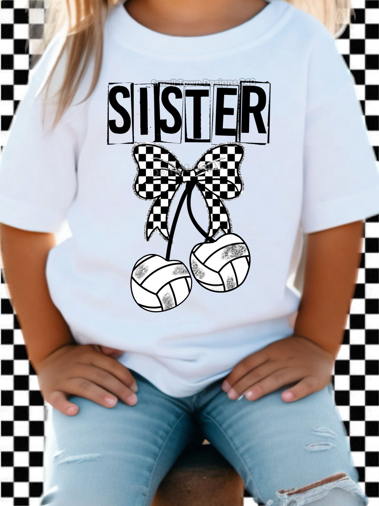 Volleyball Checkered Bow Sister