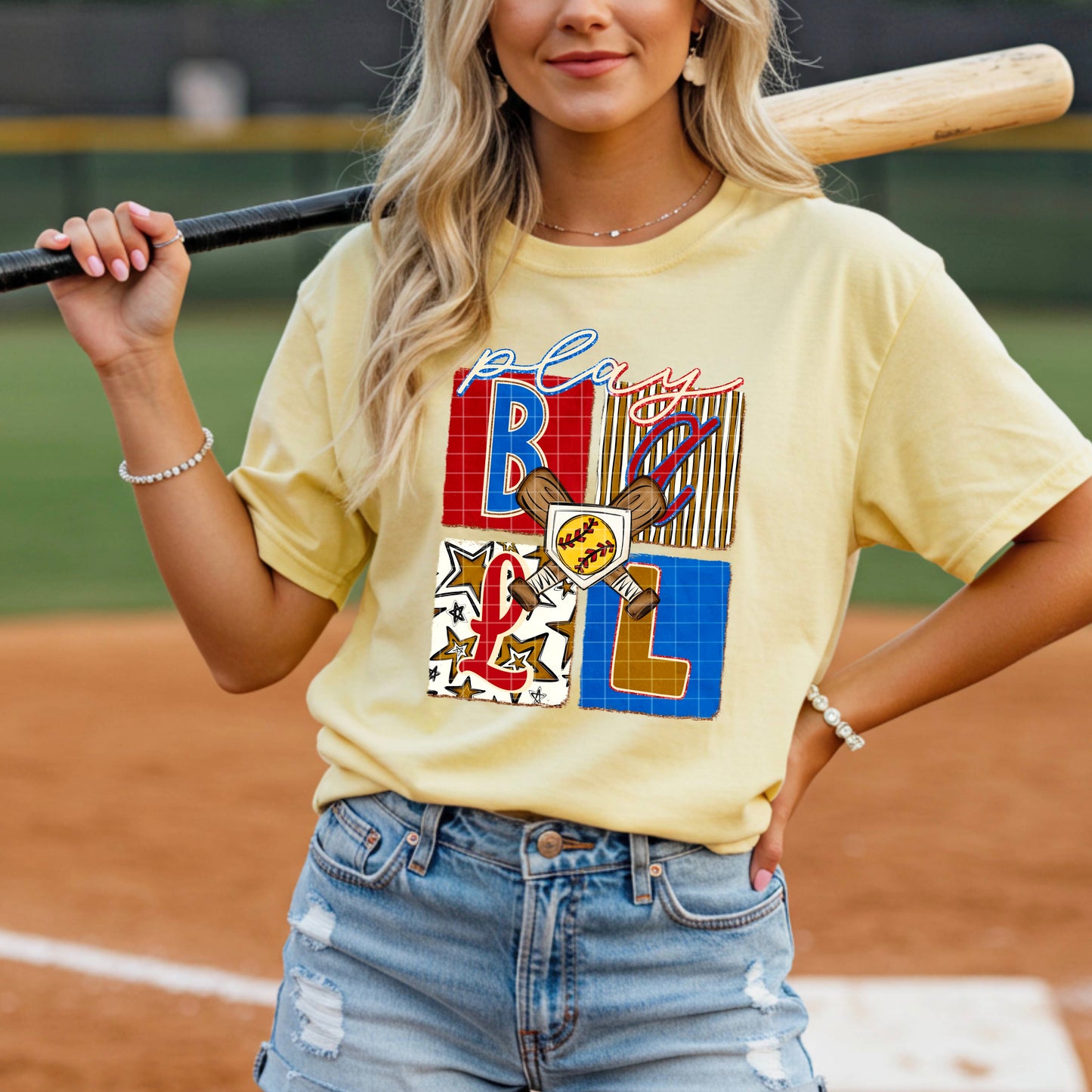 Play Ball Softball Patchwork DTF Transfer (Copy)