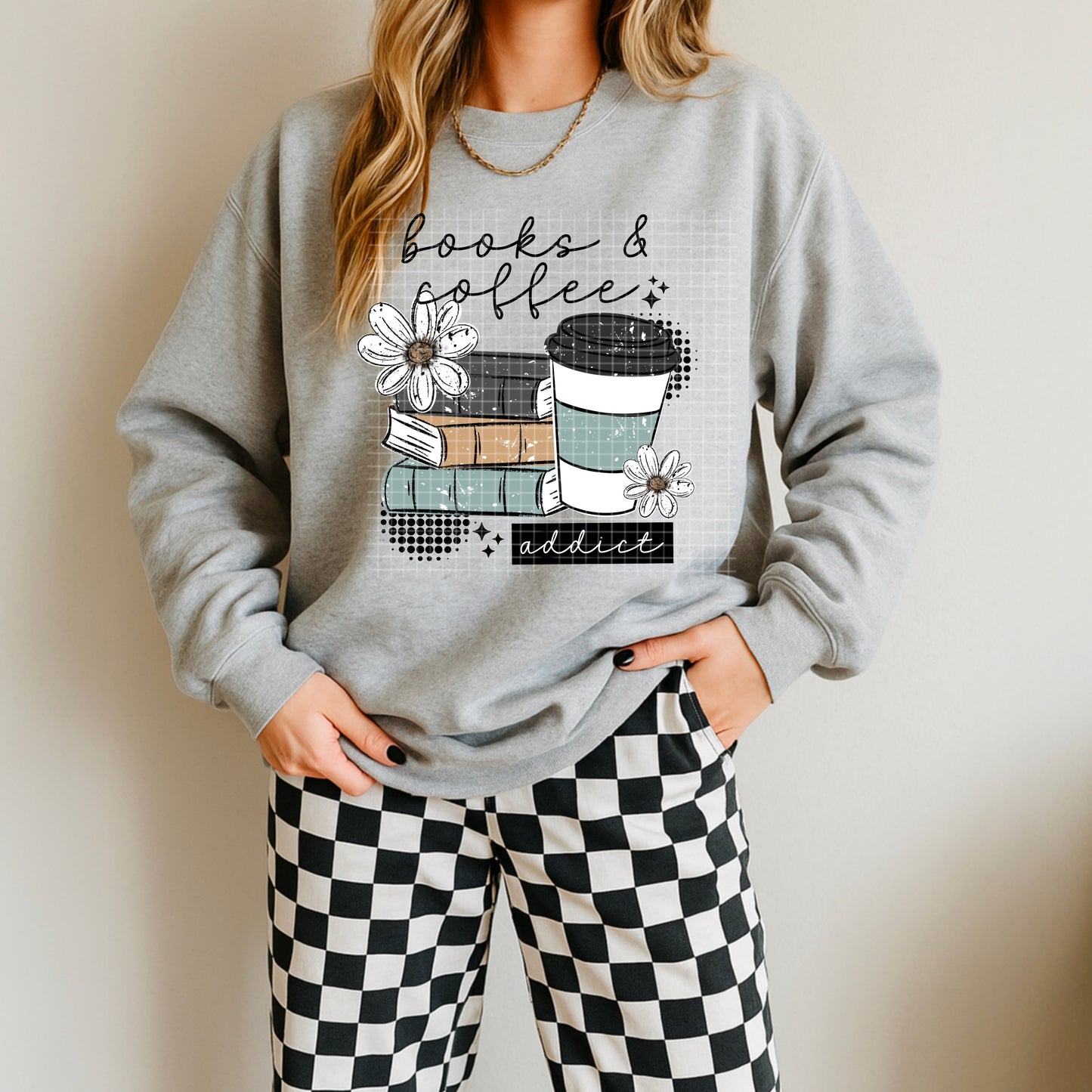 Books and Coffee Addict DTF Transfer (black)