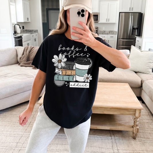 Books and Coffee Addict DTF Transfer (white)