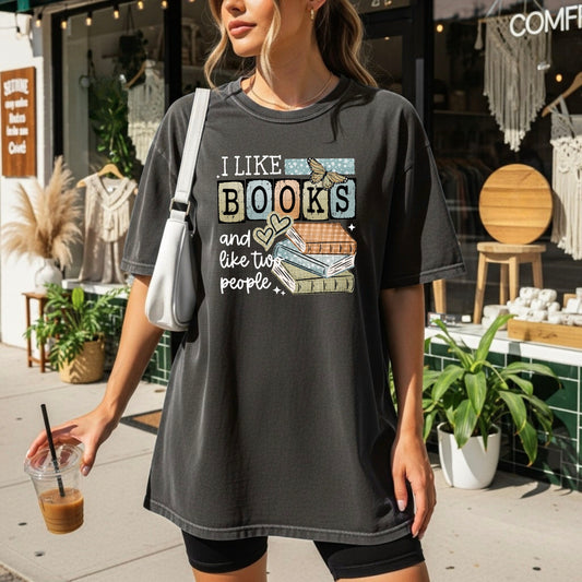 I Like Books and Like Two People DTF Transfer (white)