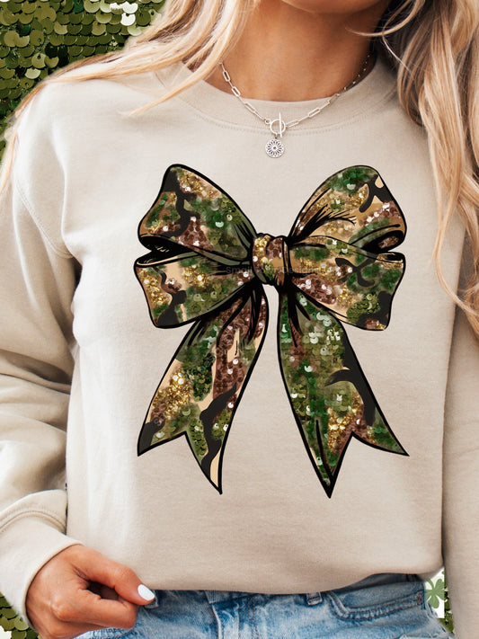 Camo Glitter Bow DTF Transfer