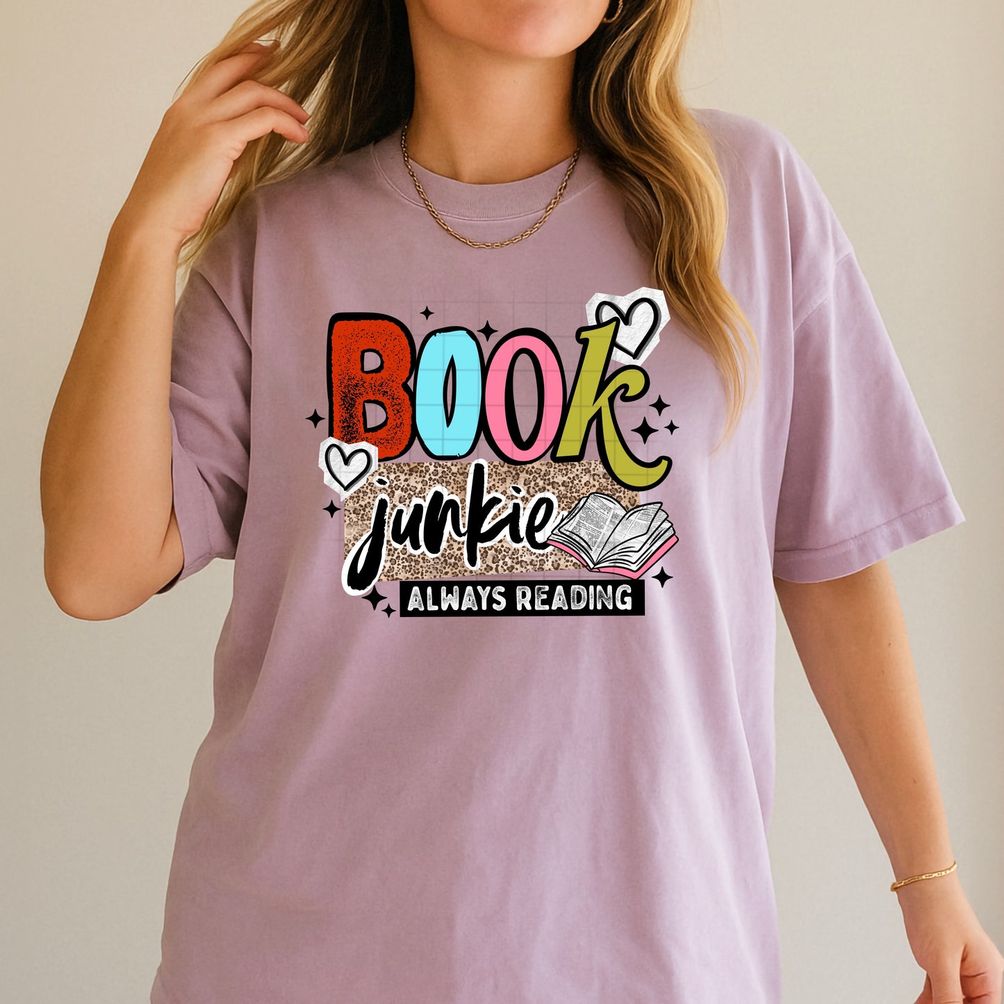 Book Junkie Always Reading DTF Transfer (black)