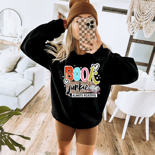 Book Junkie Always Reading DTF Transfer (white)