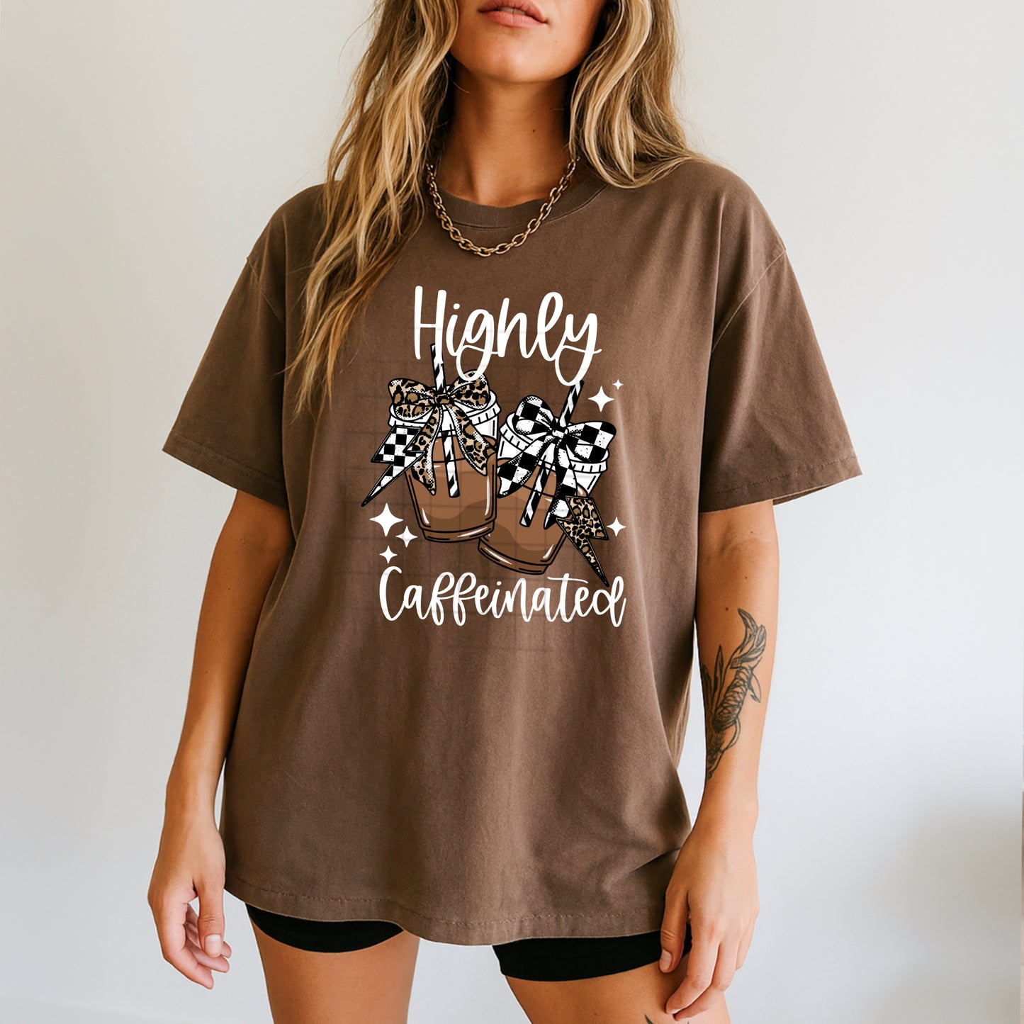 Highly Caffeinated Coffee Bow DTF Transfer (white)