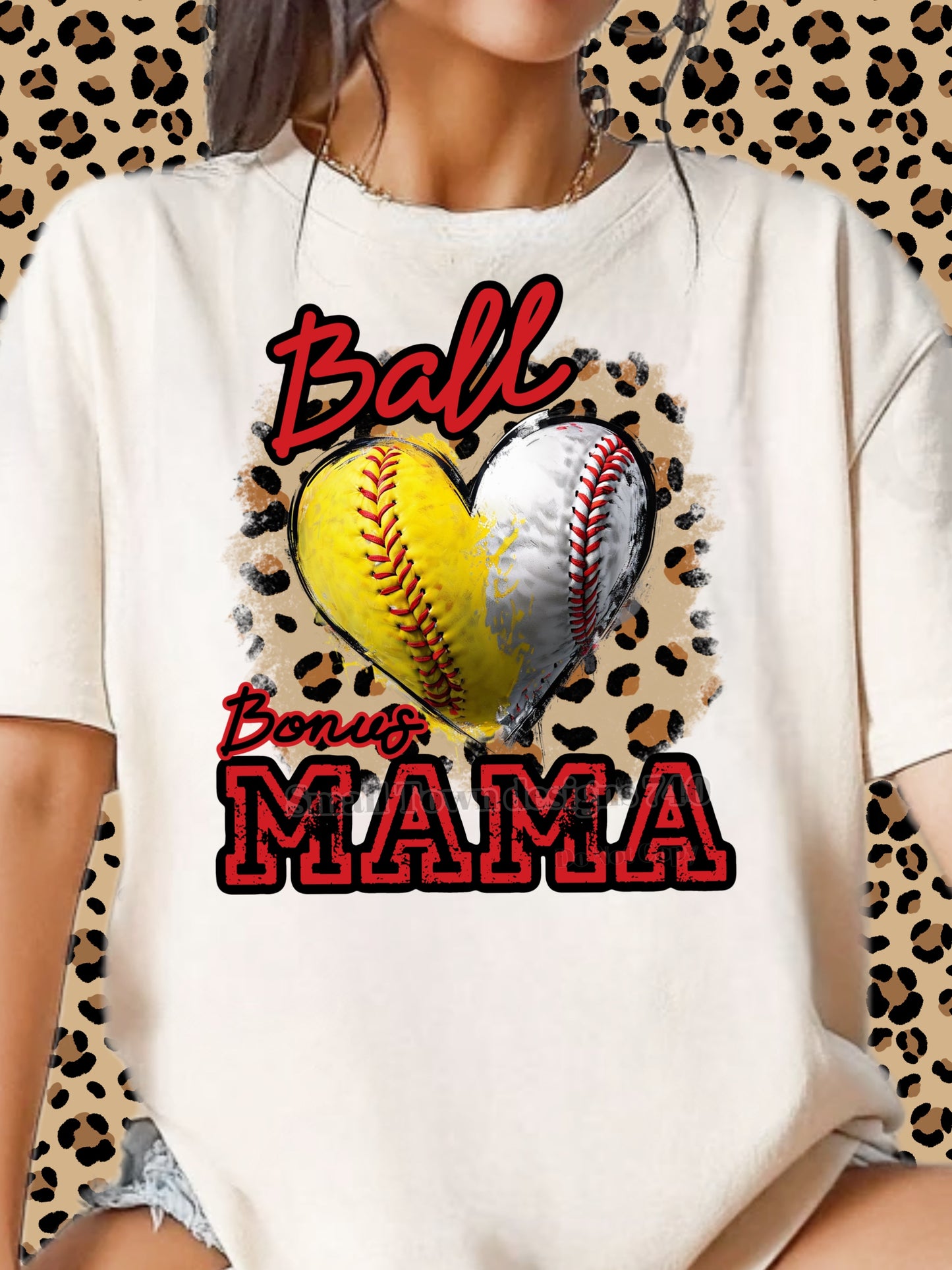 Baseball Softball Heart DTF Transfer (Bonus Mama)