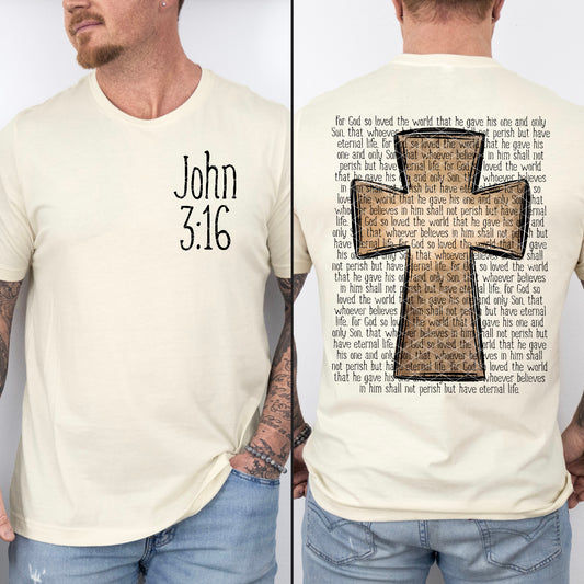 John 3:16 Cross Scripture – Christian DTF Transfer (black)