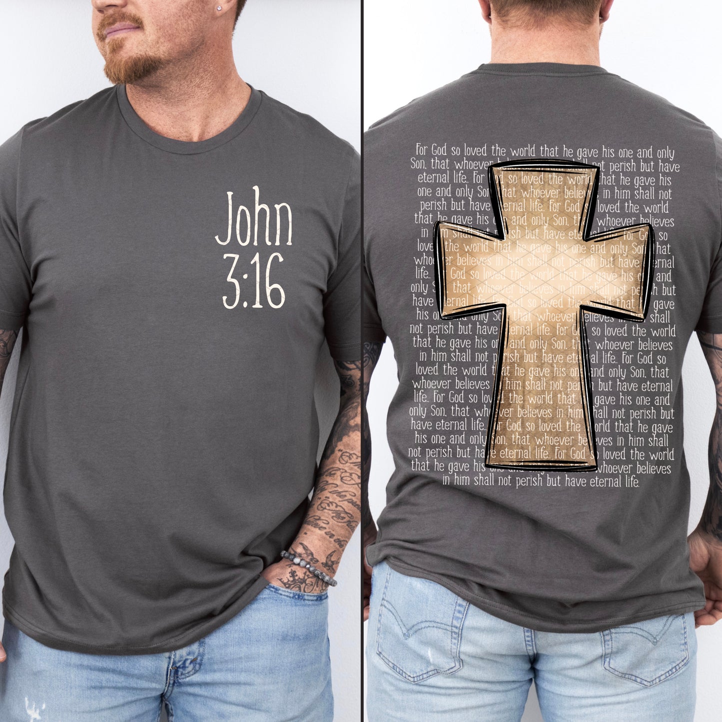 John 3:16 Cross Scripture – Christian DTF Transfer (white)