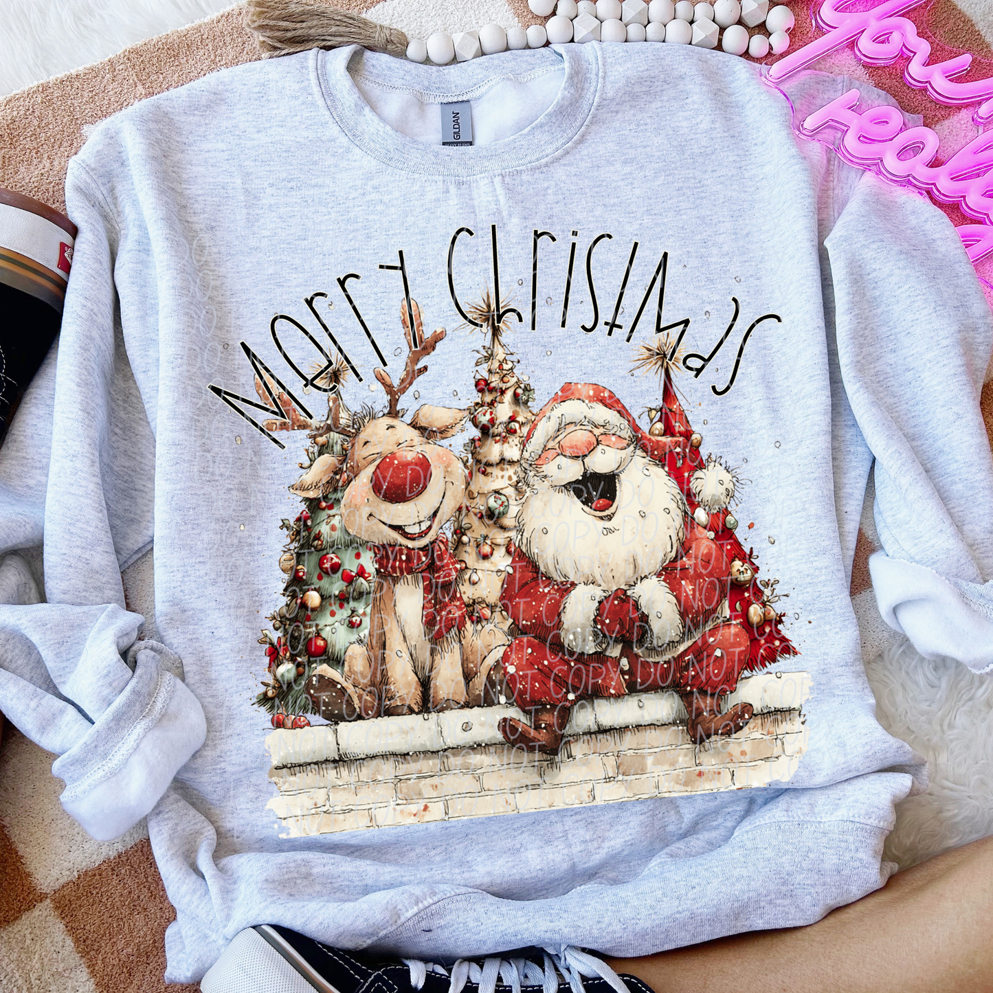 Merry Christmas Santa & Reindeer (black)