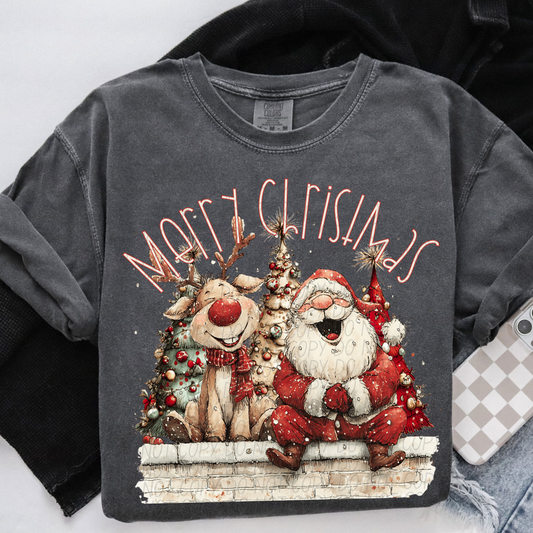 Merry Christmas Santa & Reindeer (white)