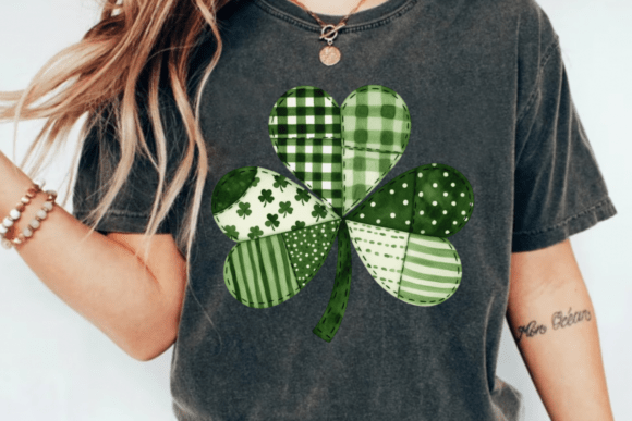 Patchwork Shamrock DTF Transfer – Mixed Green Patterns