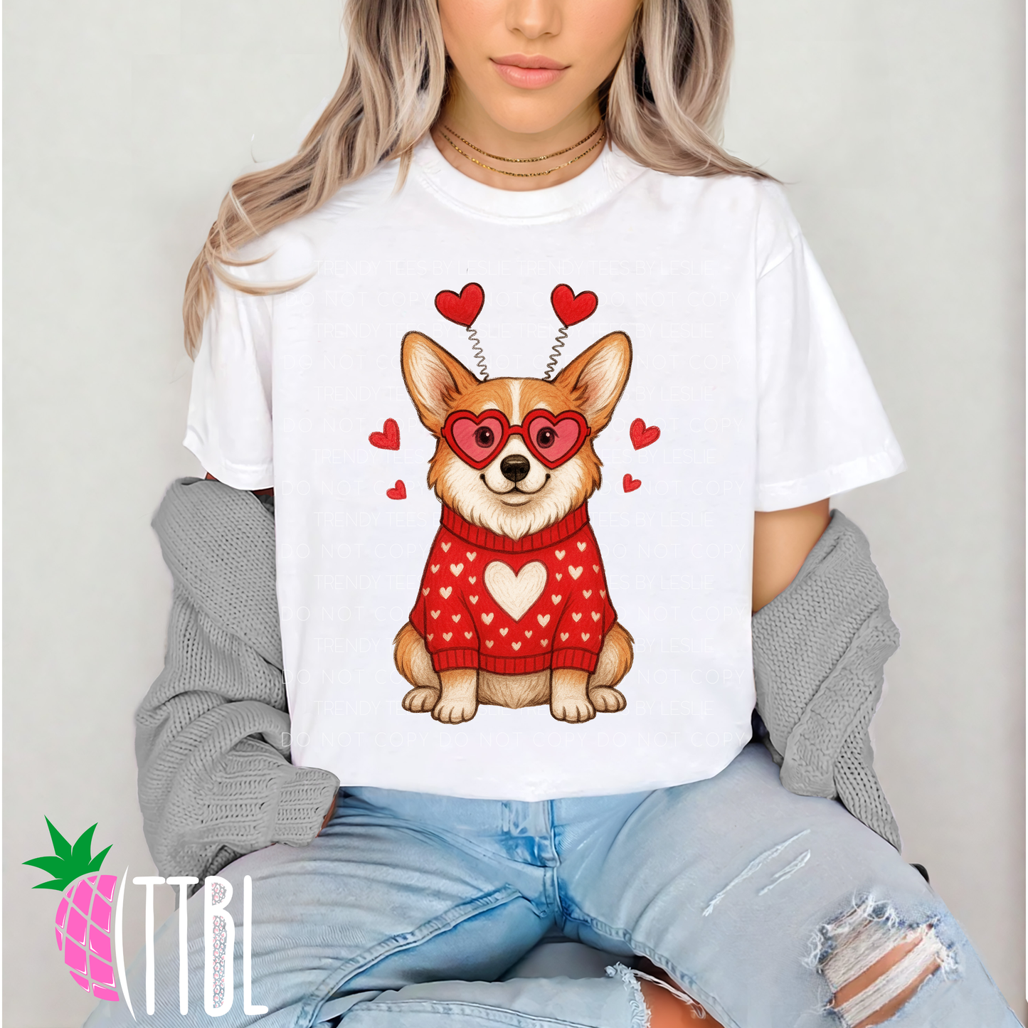 Valentine Corgi Dog DTF Transfer