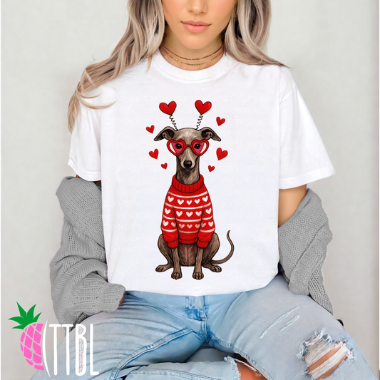 Valentine Greyhound Dog DTF Transfer