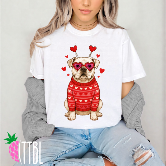 Valentine American Bulldog Dog DTF Transfer