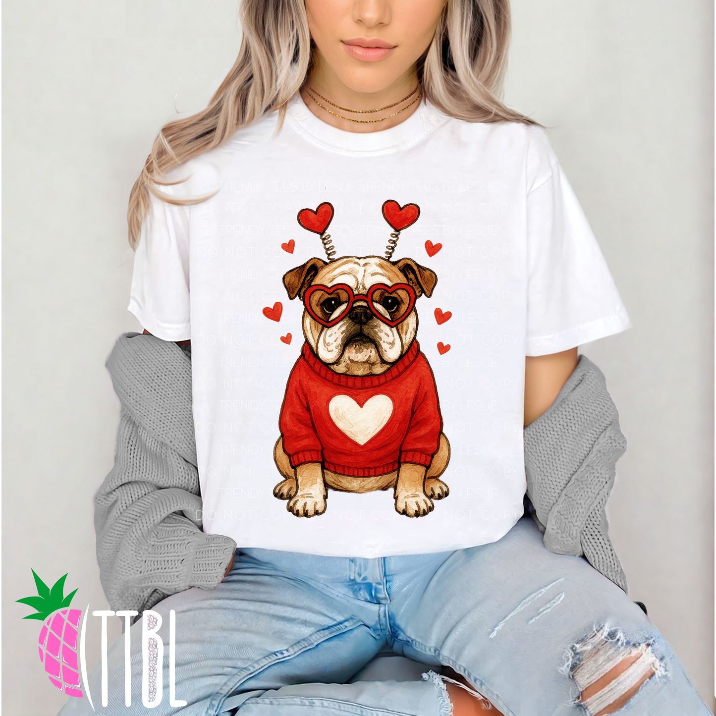 Valentine English Bulldog Dog DTF Transfer