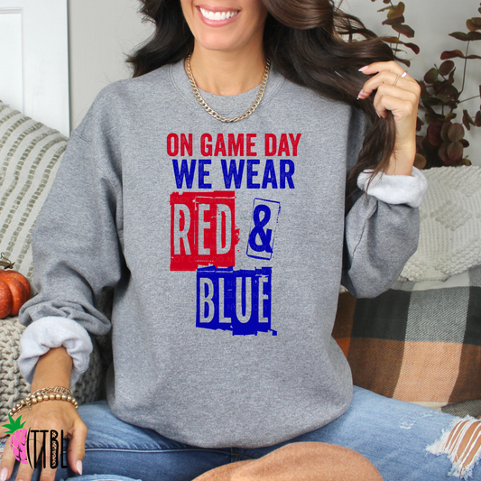 On Game Day We Wear Red & Blue | DTF Heat Transfer