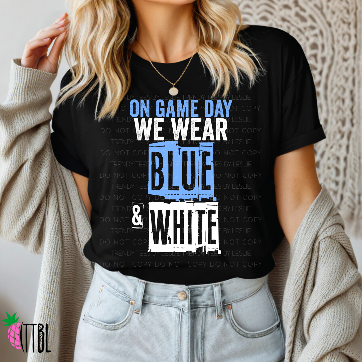 On Game Day We Wear Blue & White | DTF Heat Transfer