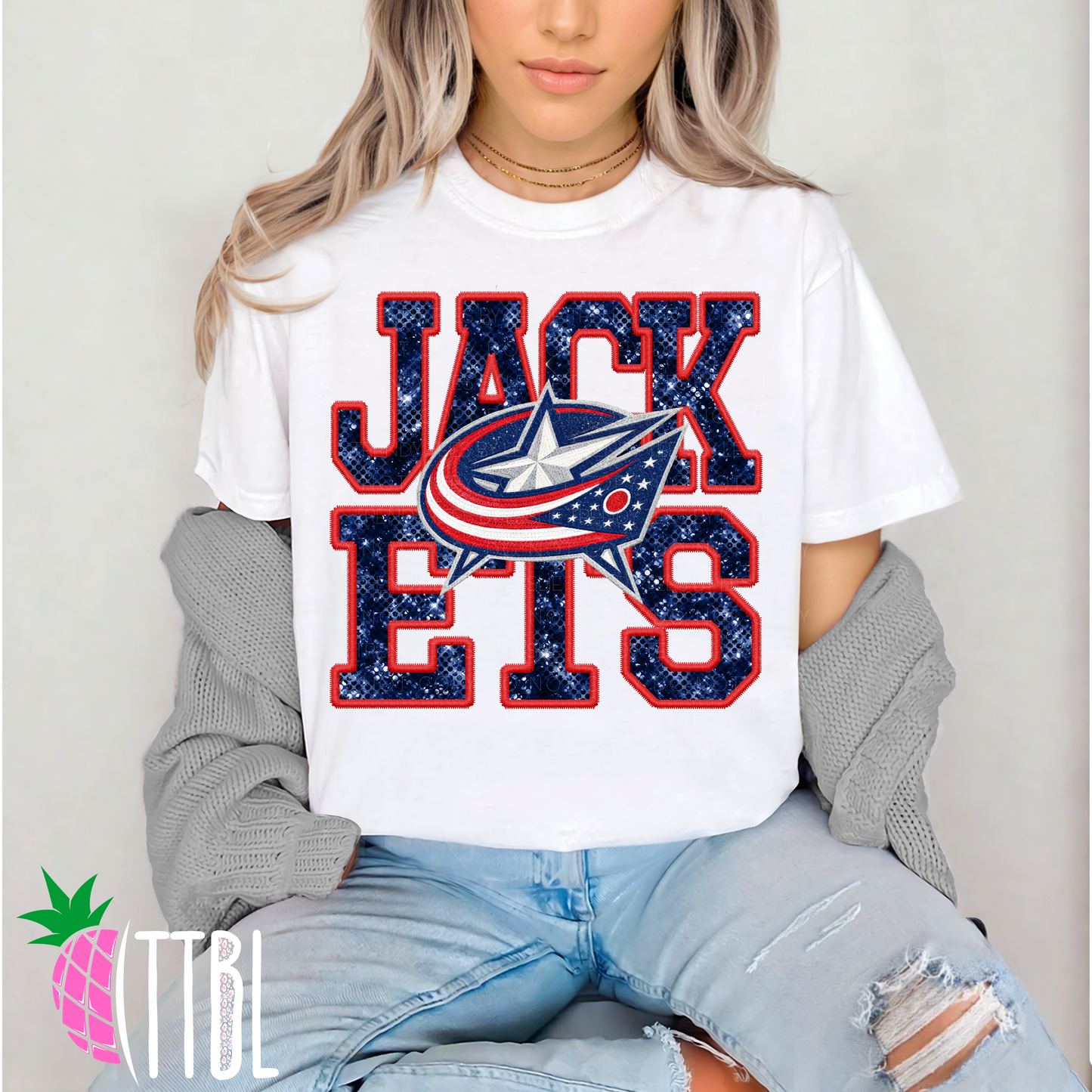 Columbus Blue Jackets Hockey Glitter Style DTF Transfer