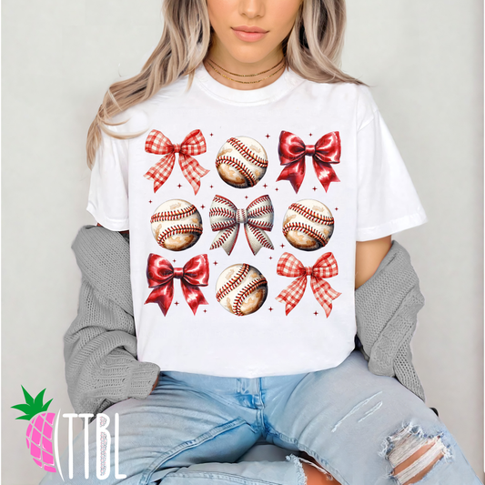 Baseball Bows & Ball Grid DTF Transfer