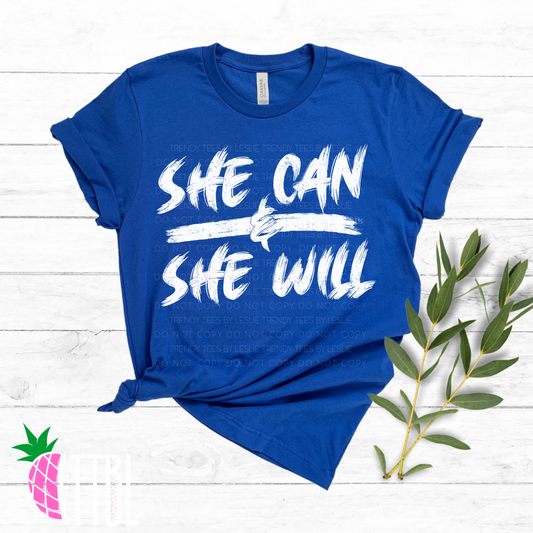 She Can & She Will DTF Transfer (white)