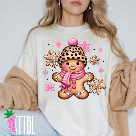 Pink Christmas Gingerbread w/Leopard Hat